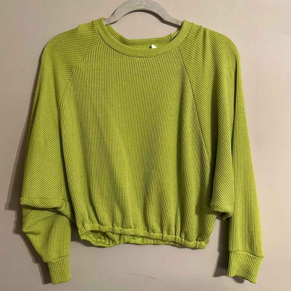 Crop waffle green sweater